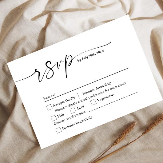 Save The Date Minimalist White & Black Wedding RSVP Card