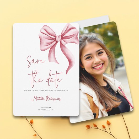 Save The Date Minimaliste Bow Quinceañera