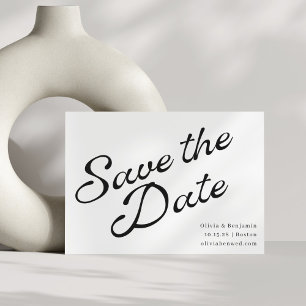Save The Date Minimaliste Élégant Vintage Script Noir et Blanc
