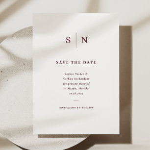 Save The Date Minimaliste et Chic Mariage Blanc et Bourgogne
