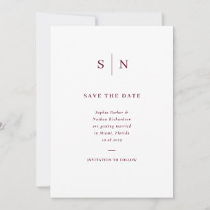Save The Date Minimaliste et Chic Mariage Blanc et Bourgogne