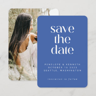 Save The Date Minimaliste Moderne Simple Photo Bleu Outremer