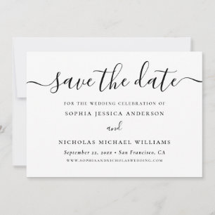 Save The Date Minimaliste Noir et Blanc Script Photo Élégante