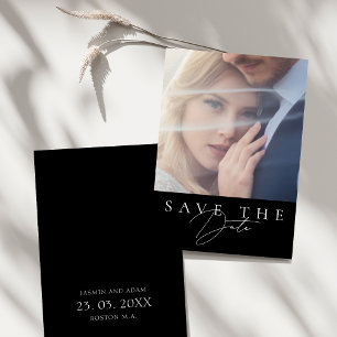 Save The Date Minimaliste Noir Simple Écriture Photo Mariage