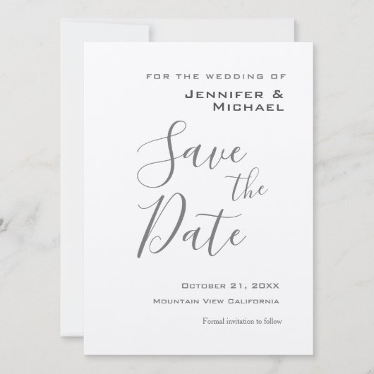 Save The Date Minimaliste professionnel Mariage argent moderne (Devant)