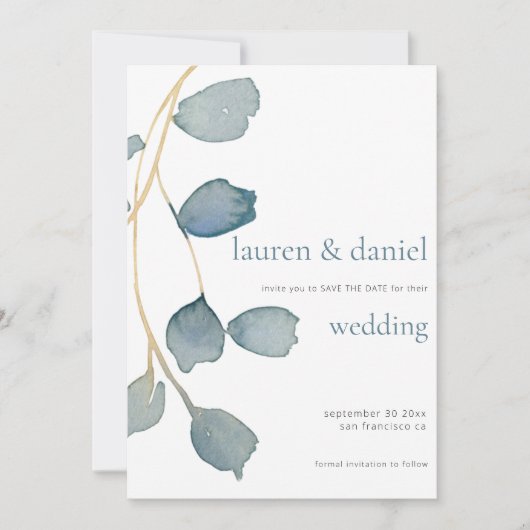 Save The Date Minimaliste QR Dusty Mariage bleu (Devant)