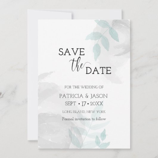 Save The Date Mint doux et gris (Devant)