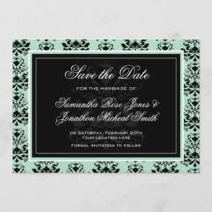 Save The Date Mint et Black Mariage damassé Enregistrer la date