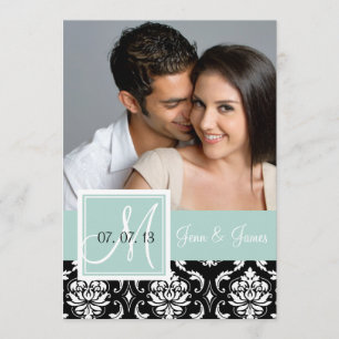 Save The Date Mint Green Black Damask Photo Enregistrer la date