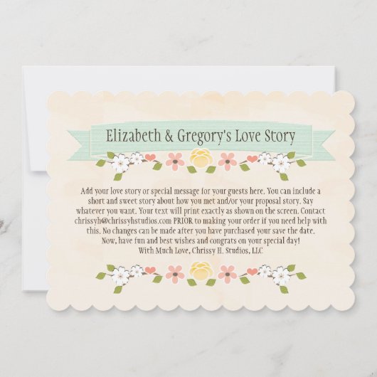 Save The Date Mint Green Inséparables mariage Enregistrer la car (Dos)