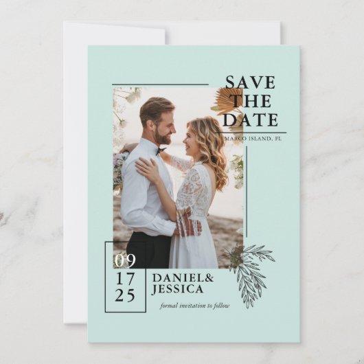 Save The Date Mint Green Modern Photo Wedding Enregistrer La Dat (Devant)