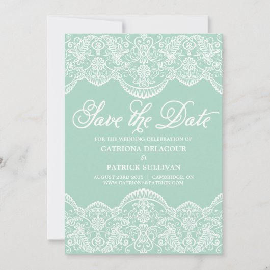Save The Date Mint Green Vintage Brocade Lace Mariage (Devant)