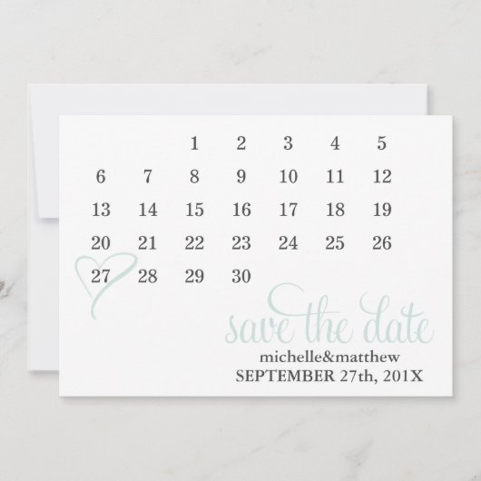 Save The Date Mint Heart Calendar Wedding Enregistrer la date (Devant)