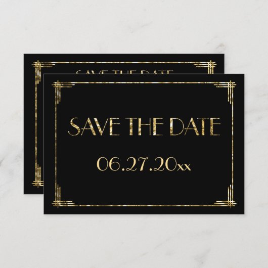 Save The Date Minuscule Art Déco Or Mariage Foil Enregistrer La  (Devant / Derrière)