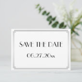 Save The Date Minuscule Gatsby Art Déco Mariage Argent Enregistr (Debout devant)