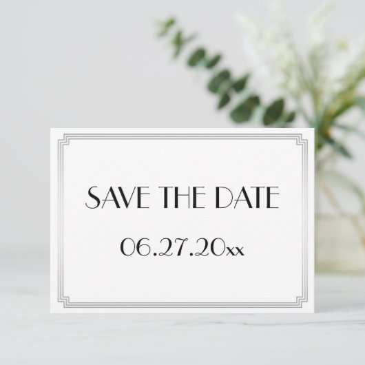 Save The Date Minuscule Gatsby Art Déco Mariage Argent Enregistr (Debout devant)