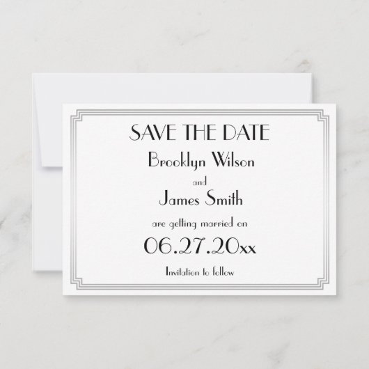 Save The Date Minuscule Gatsby Art Déco Mariage Argent Enregistr (Dos)