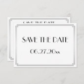 Save The Date Minuscule Gatsby Art Déco Mariage Argent Enregistr (Devant / Derrière)