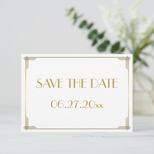 Save The Date Minuscule Gatsby Gold Art Déco Enregistrer La Cart (Debout devant)