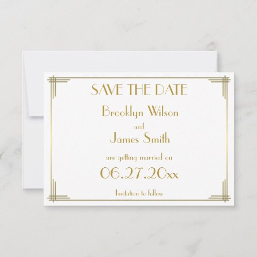 Save The Date Minuscule Gatsby Gold Art Déco Enregistrer La Cart (Dos)