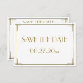 Save The Date Minuscule Gatsby Gold Art Déco Enregistrer La Cart (Devant / Derrière)