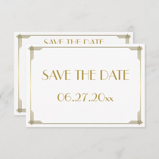 Save The Date Minuscule Gatsby Gold Art Déco Enregistrer La Cart (Devant / Derrière)