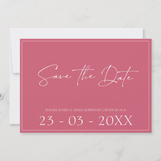 Save The Date Minuscule Magenta Rose Script Mariage Enregistrer (Devant)