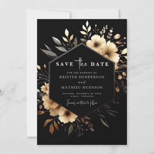 Save The Date Minuscule Mariage noir et or (Devant)