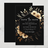 Save The Date Minuscule Mariage noir et or (Devant / Derrière)