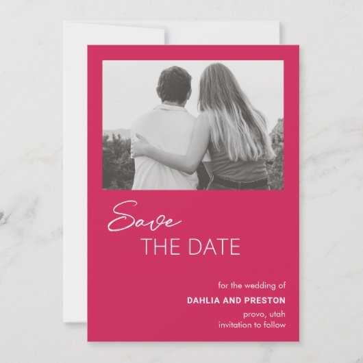 Save The Date Minuscule rose chaud Mariage moderne (Devant)