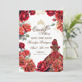 Save The Date Mis Quince Años Red Roses Chic Élégant (Debout devant)