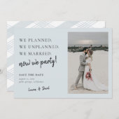 Save The Date Mise à jour du Mariage Grey Blue Post Enregistrer  (Devant / Derrière)