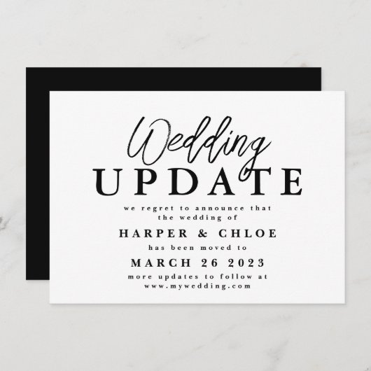 Save The Date Mise À Jour mariage Modifier La Date Postponction  (Devant / Derrière)