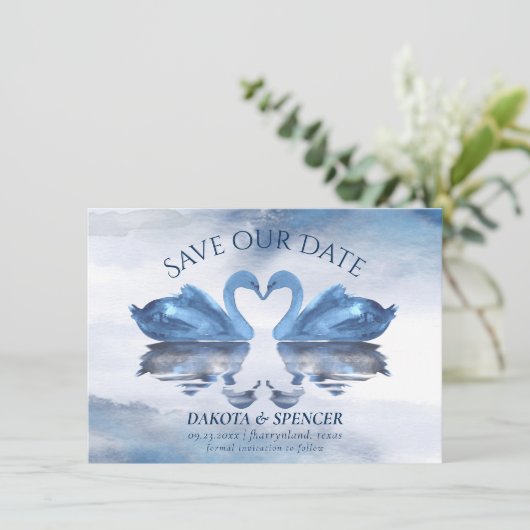 Save The Date Misty Reflections | Classic Blue Swan Lake Mariage (Debout devant)