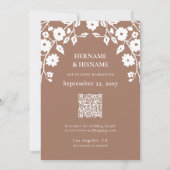 Save The Date Mocha Mousse Photo QR Code Site Web Folk Floral (Dos)
