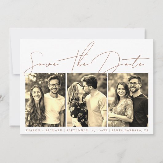 Save The Date Mocha script calligraphie 3 sépia photo collage (Devant)