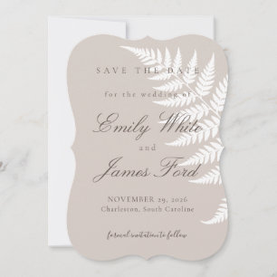 Save The Date Mocha Taupe White Fern 5x7 Simplement Élégant