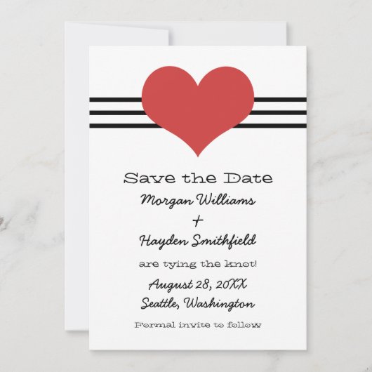 Save The Date Mod Heart Enregistrer l'Invitation de date, rouge (Devant)