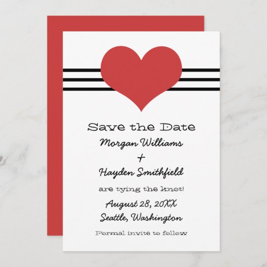 Save The Date Mod Heart Enregistrer l'Invitation de date, rouge (Devant / Derrière)