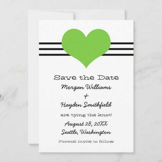 Save The Date Mod Heart Enregistrer l'Invitation de date, vert (Devant)