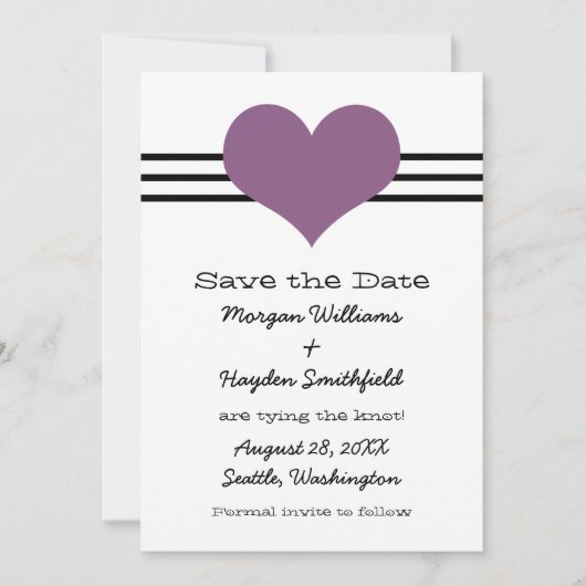 Save The Date Mod Heart Enregistrer l'Invitation de date, violet (Devant)