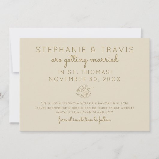 Save The Date Mod Monstera Feuille verte et Mariage bronzée (Dos)