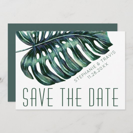 Save The Date Mod Tropics Monstera Leaf Mariage (Devant / Derrière)
