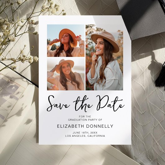 Save The Date Modern 3 Photo Graduation