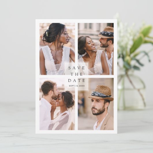 Save The Date Modern 4 Photo Collage Mariage Enregistrer La Date (Debout devant)