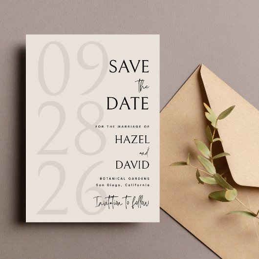 Save The Date Modern Black and Ivory Minimalist Wedding