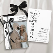 Save The Date Modern Black and White Bow Elegant Photo Wedding