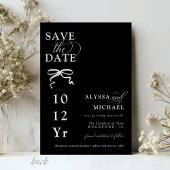 Save The Date Modern Black and White Bow Photo Monogram Wedding