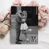 Save The Date Modern Black and White Bow Photo Monogram Wedding