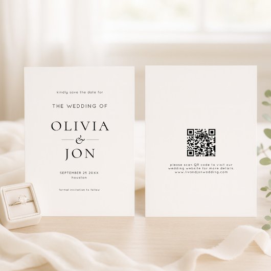 Save The Date Modern Black and White QR Code Wedding
